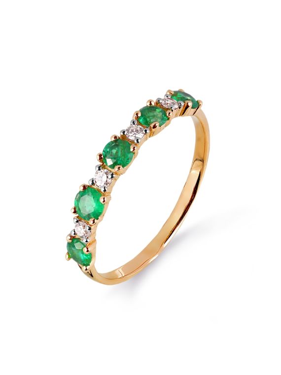 Rose gold ring with diamonds and emeralds 16,5