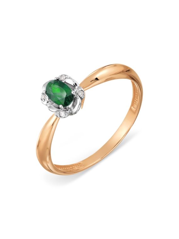 Rose gold ring with diamonds and emerald 17,0