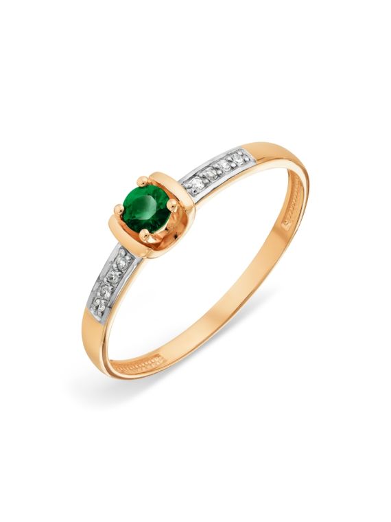 Rose gold ring with diamonds and emerald 17,5