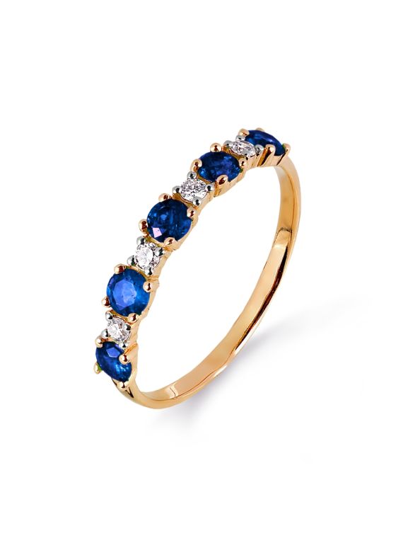 Diamond Rose Gold Ring with Sapphire