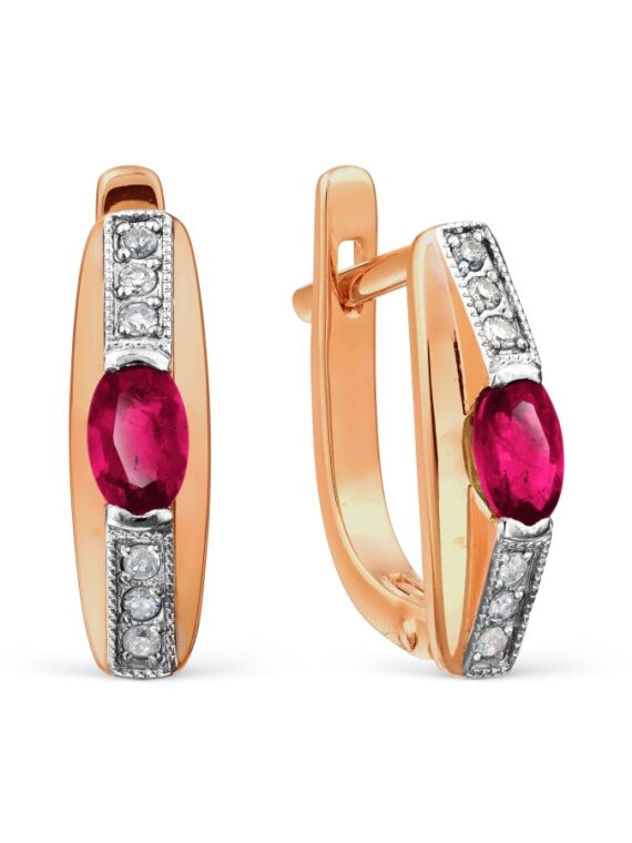 Rose Gold Earrings with Diamonds and Ruby
