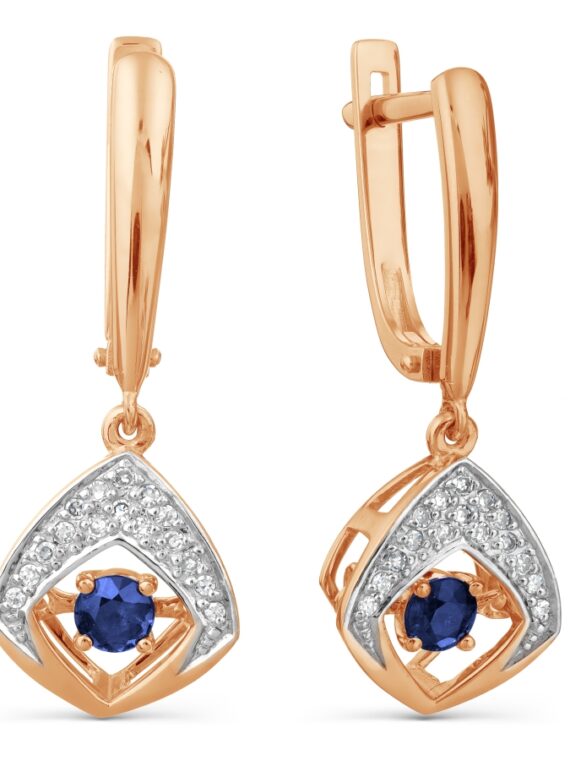 Rose Gold Earrings with Diamonds and Sapphire