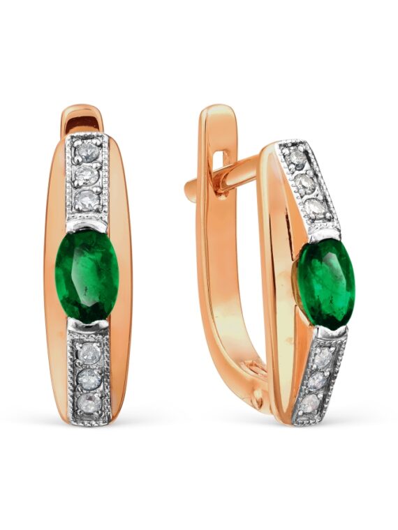 Rose Gold Earrings with Diamonds and Emerald