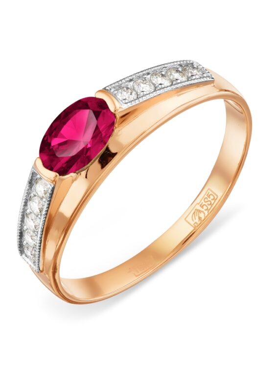 Rose Gold Ring with Diamonds and Ruby