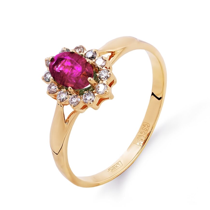 Rose Gold Ring with Diamonds and RubyRose Gold Ring with Diamonds and Ruby