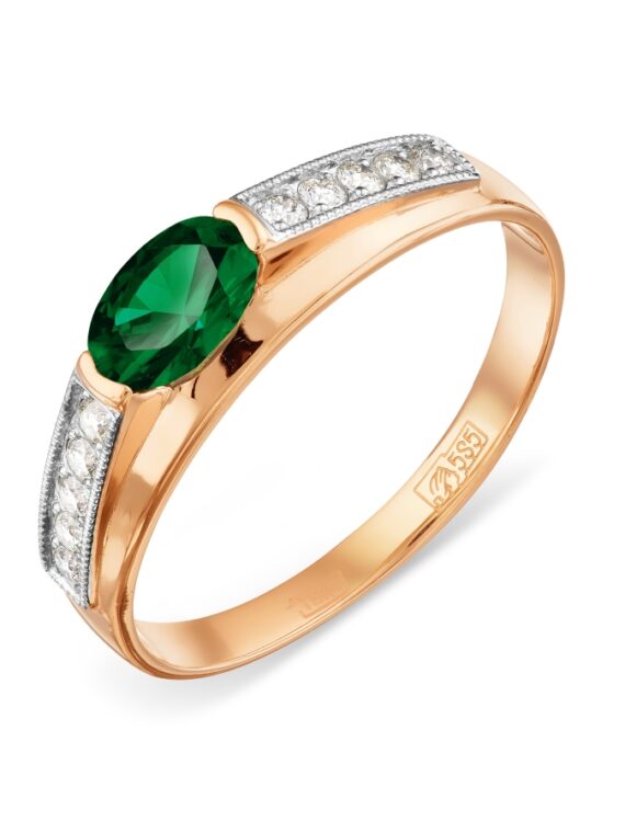 Rose Gold Ring with Diamonds and Emerald