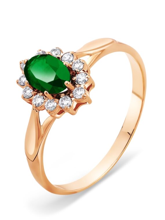 Rose gold ring with diamonds and emerald