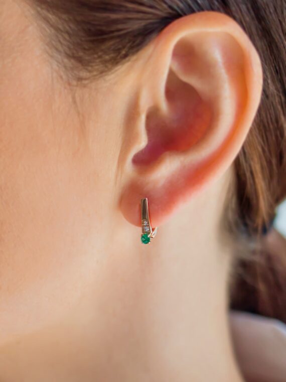 14K Rose Gold Earrings with Diamonds and Emerald