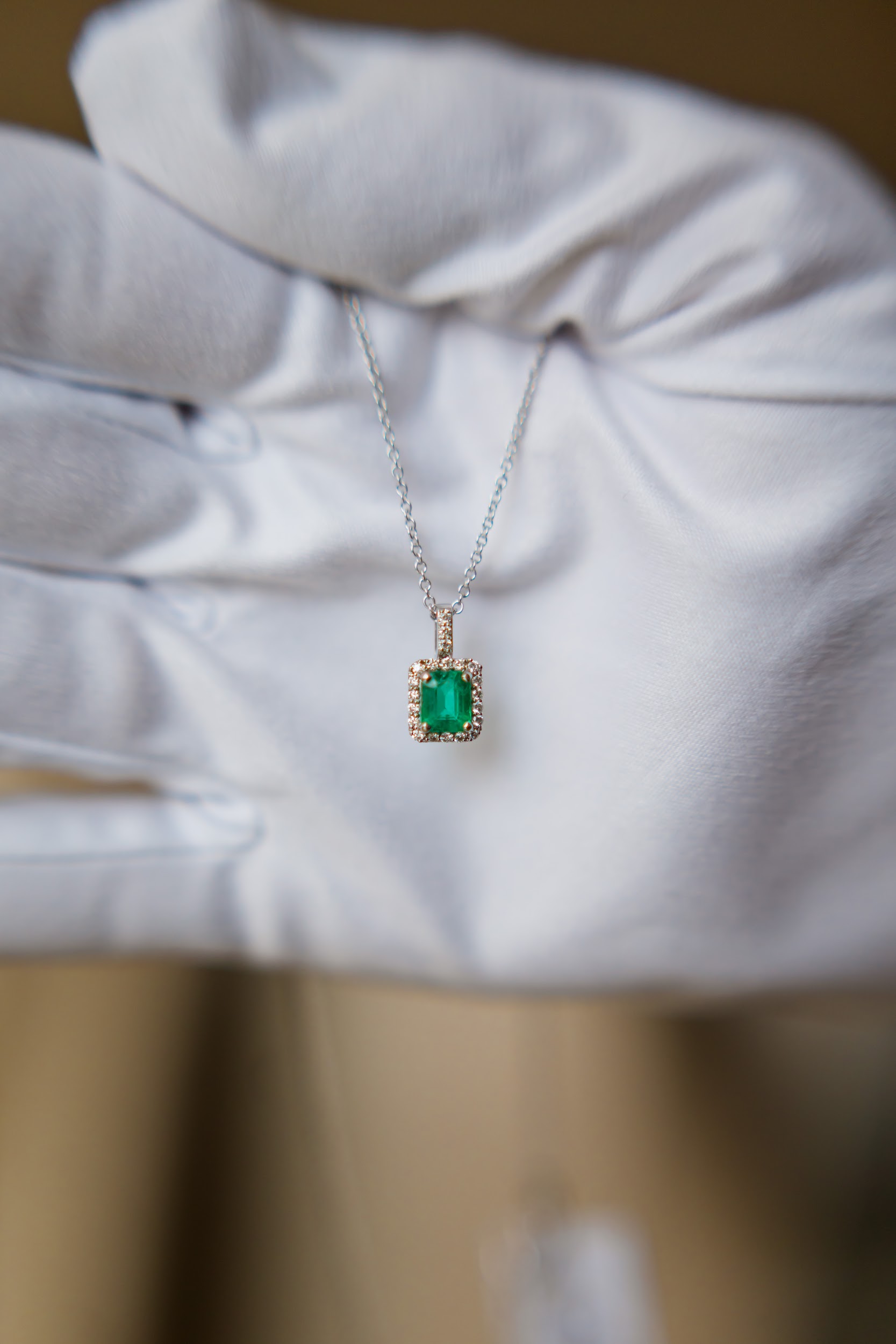 14K Gold Emerald Diamond Pendant