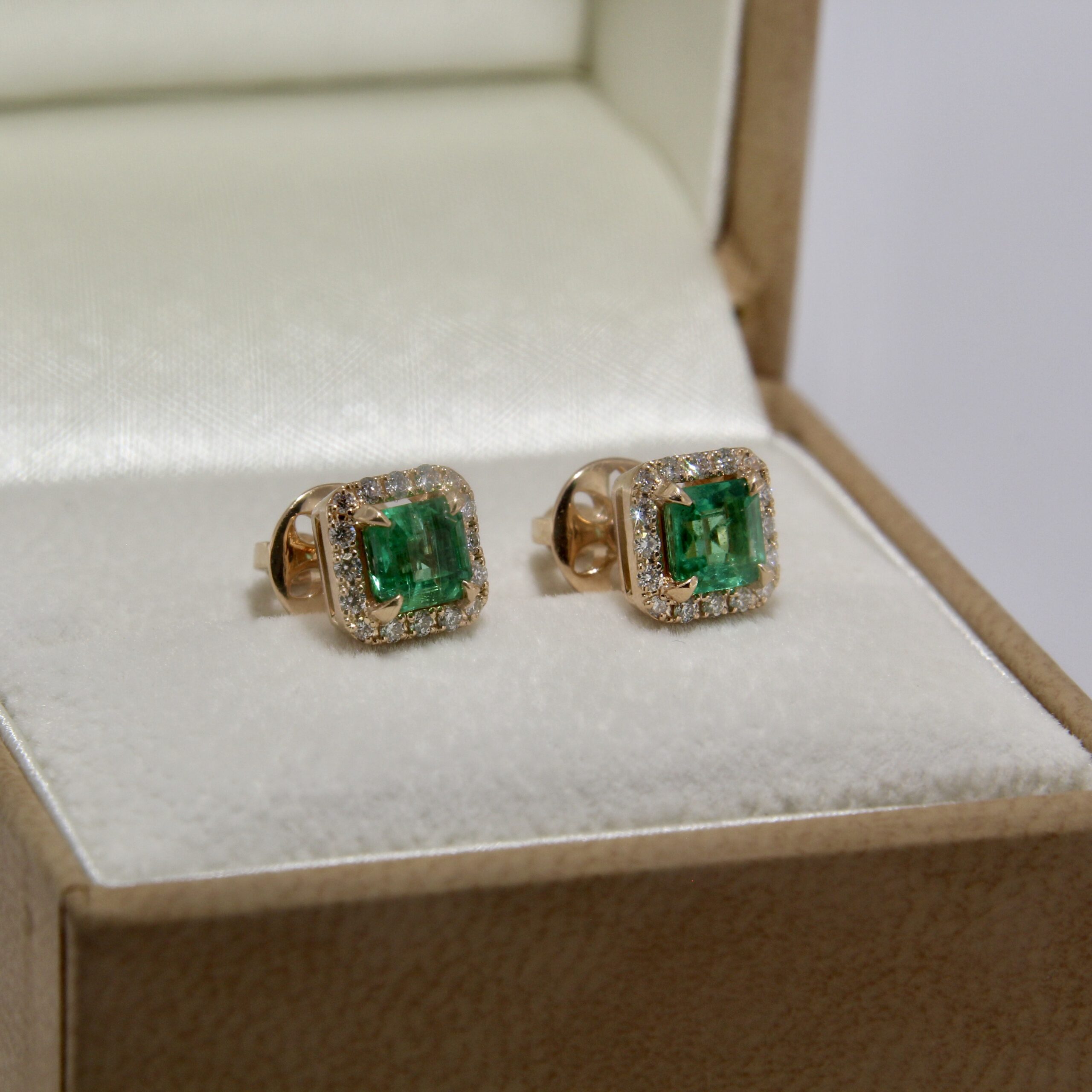 Zambian Emerald Diamond Stud Earrings