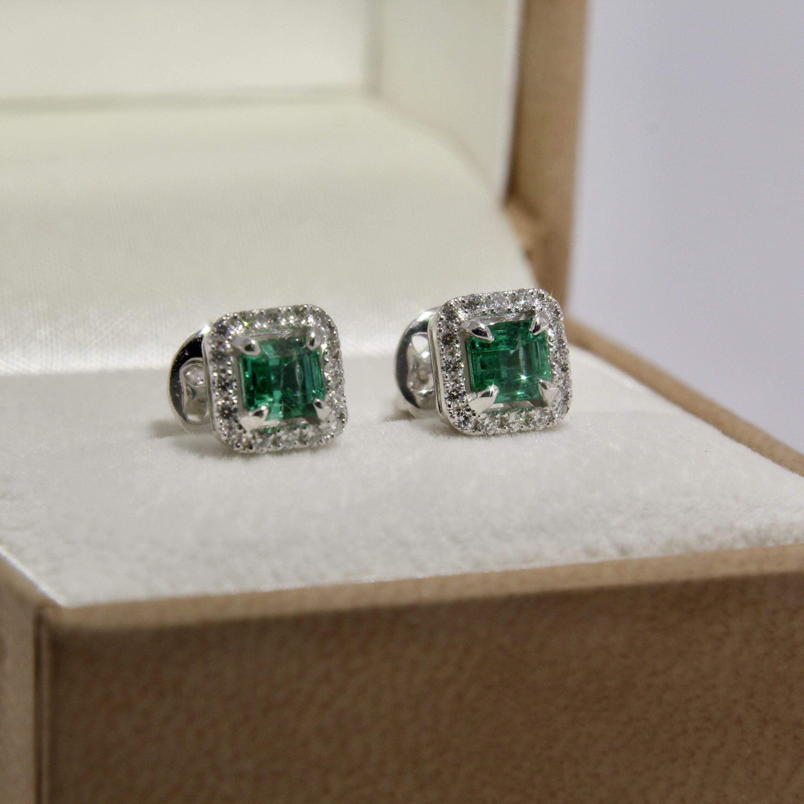 Zambian Emerald Diamond Stud Earrings