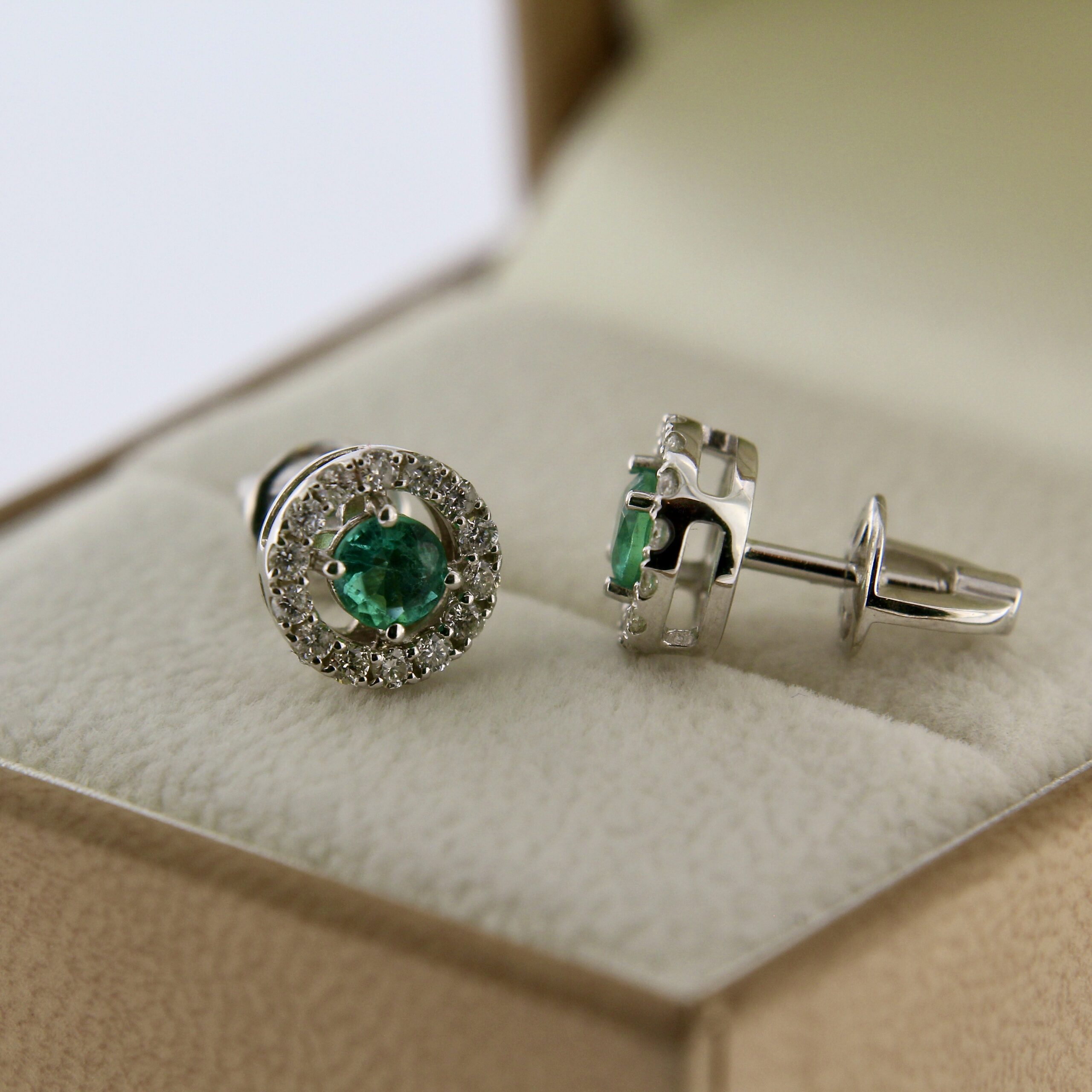 Zambian Emerald Diamond Stud Earrings