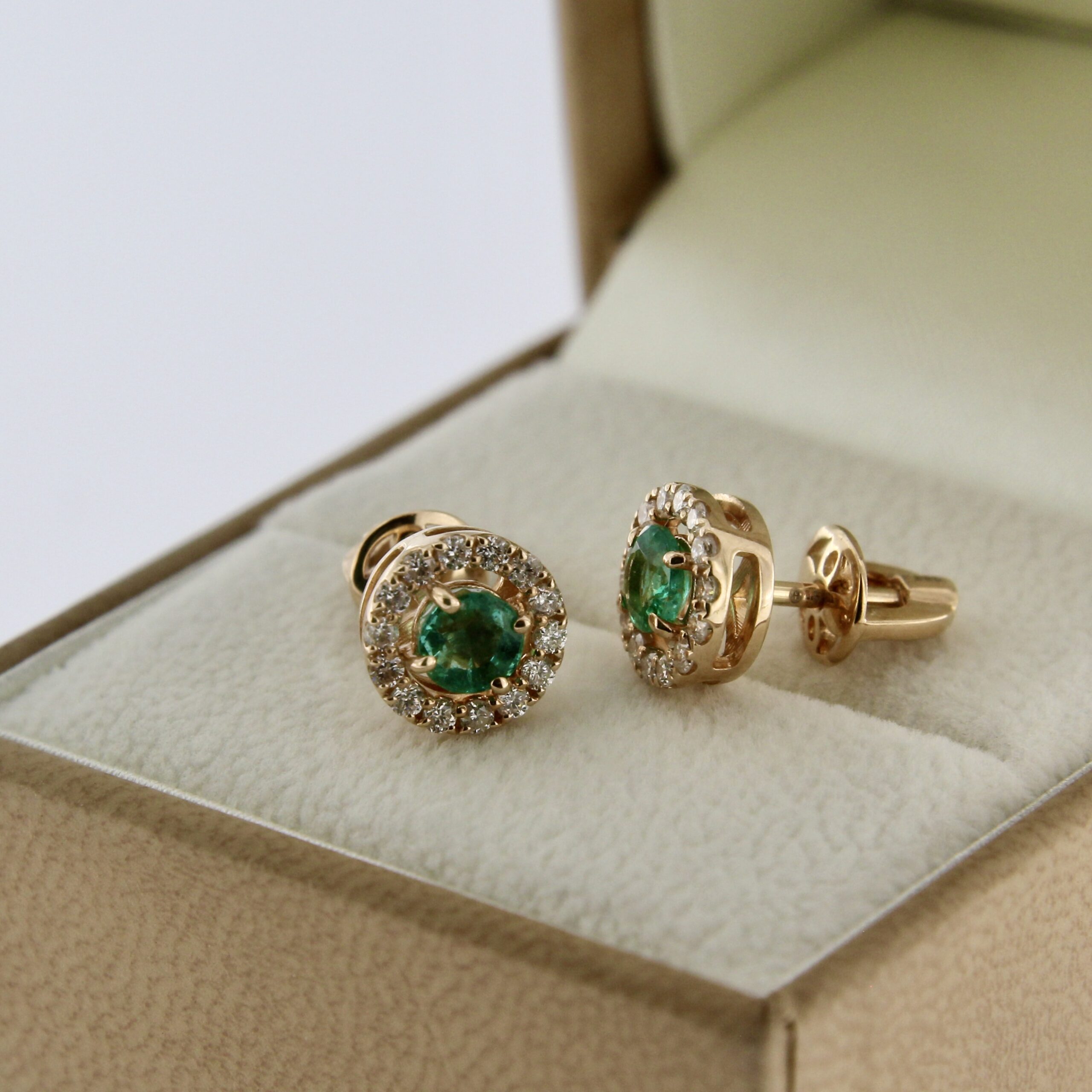 Zambian Emerald Diamond Stud Earrings